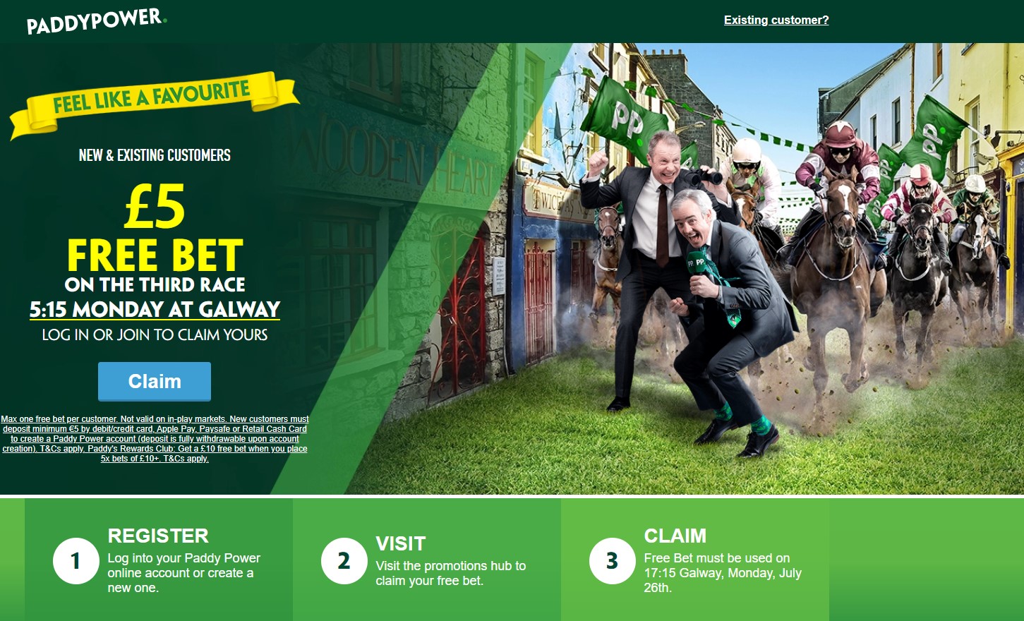 Paddy Power 5 5 No Deposit Free Bet On Race Three At Galway On July 26th