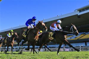 SYDNEY, AUSTRALIA - JULY 24: Hugh Bowman on Order Again (white/tartan) wins race 7 the XXXX Winter Challenge during Sydney Racing at Rosehill Gardens on July 24, 2021 in Sydney, Australia. (Photo by Mark Evans/Getty Images)