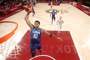 SAITAMA, JAPAN - JULY 25: Jayson Tatum #10 of Team United States dunks against Team France during the first half of the Men's Preliminary Round Group B game on day two of the Tokyo 2020 Olympic Games at Saitama Super Arena on July 25, 2021 in Saitama, Japan. (Getty Images)