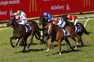 SYDNEY, AUSTRALIA - JULY 24: Brock Ryan on Chat wins race 4 the Hyland Race Colours July Sprint from Kerrin McEvoy on All Time Legend during Sydney Racing at Rosehill Gardens on July 24, 2021 in Sydney, Australia. (Photo by Mark Evans/Getty Images)