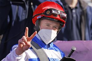 SYDNEY, AUSTRALIA - JULY 24: Brock Ryan on Chat returns to scale after winning race 4 the Hyland Race Colours July Sprint from Kerrin McEvoy on All Time Legend during Sydney Racing at Rosehill Gardens on July 24, 2021 in Sydney, Australia. (Photo by Mark Evans/Getty Images)