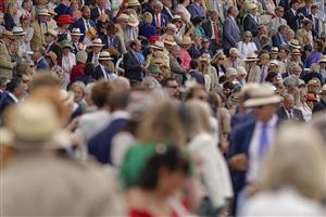 CHICHESTER, ENGLAND - JULY 27: A good show of Panama hats in the Richmond enclosure during the Qatar Goodwood Festival at Goodwood Racecourse on July 27, 2021 in Chichester, England. (Photo by Alan Crowhurst/Getty Images)