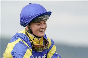 CHICHESTER, ENGLAND - JULY 27: A delighted Hollie Doyle after riding Trueshan to win The Al Shaqab Goodwood Cup Stakes during the Qatar Goodwood Festival at Goodwood Racecourse on July 27, 2021 in Chichester, England. (Photo by Alan Crowhurst/Getty Images)
