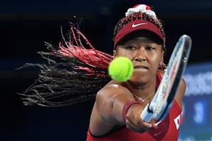 Naomi Osaka in action against Marketa Vondrousova in the women's Olympic tennis tournament. (Getty Images)