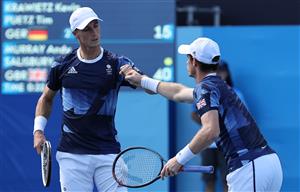 TOKYO, JAPAN - JULY 27: Andy Murray of Team Great Britain and Joe Salisbury of Team Great Britain play against Tim Putz of Team Germany and Kevin Krawietz of Team Germany in second round of the men's doubles tennis tournament at the Olympic Games. (Getty Images)