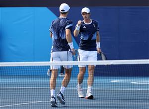 TOKYO, JAPAN - JULY 27: Andy Murray of Team Great Britain and Joe Salisbury of Team Great Britain play against Tim Putz of Team Germany and Kevin Krawietz of Team Germany in second round of the men's doubles tennis tournament at the Olympic Games. (Getty Images)