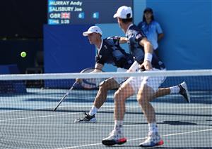 TOKYO, JAPAN - JULY 27: Andy Murray of Team Great Britain and Joe Salisbury of Team Great Britain play against Tim Putz of Team Germany and Kevin Krawietz of Team Germany in second round of the men's doubles tennis tournament at the Olympic Games. (Getty Images)