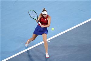 Marketa Vondrousova in action against Naomi Osaka in the women's Olympic tennis tournament. (Getty Images)