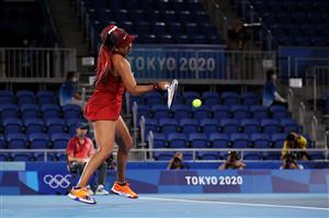 Naomi Osaka in action against Marketa Vondrousova in the women's Olympic tennis tournament. (Getty Images)