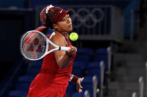 Naomi Osaka in action against Marketa Vondrousova in the women's Olympic tennis tournament. (Getty Images)