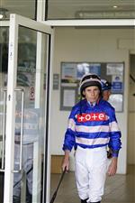 CHICHESTER, ENGLAND - JULY 27: Ryan Moore leaves the weighing room during the Qatar Goodwood Festival at Goodwood Racecourse on July 27, 2021 in Chichester, England. (Photo by Alan Crowhurst/Getty Images)