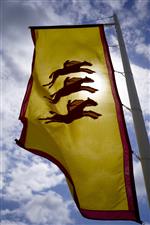 CHICHESTER, ENGLAND - JULY 28: The Goodwood flag flies high in the sunshine during the Qatar Goodwood Festival at Goodwood Racecourse on July 28, 2021 in Chichester, England. (Photo by Alan Crowhurst/Getty Images)