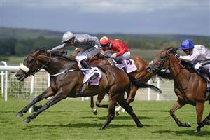 CHICHESTER, ENGLAND - JULY 28: Daniel Tudhope riding Last Empire (grey) win The Whispering Angel Oak Tree Stakes during the Qatar Goodwood Festival at Goodwood Racecourse on July 28, 2021 in Chichester, England. (Photo by Alan Crowhurst/Getty Images)