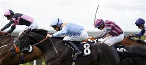 CHICHESTER, ENGLAND - JULY 28: Pat Dobbs riding Magical Wish (light blue) win The World Pool Handicap during the Qatar Goodwood Festival at Goodwood Racecourse on July 28, 2021 in Chichester, England. (Photo by Alan Crowhurst/Getty Images)
