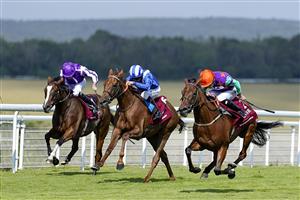 CHICHESTER, ENGLAND - JULY 29: Kieran Shoemark riding Lady Bowthorpe (R) win The Qatar Nassau Stakes during the Qatar Goodwood Festival at Goodwood Racecourse on July 29, 2021 in Chichester, England. (Photo by Alan Crowhurst/Getty Images)
