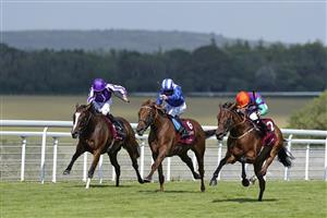 CHICHESTER, ENGLAND - JULY 29: Kieran Shoemark riding Lady Bowthorpe (R) win The Qatar Nassau Stakes during the Qatar Goodwood Festival at Goodwood Racecourse on July 29, 2021 in Chichester, England. (Photo by Alan Crowhurst/Getty Images)