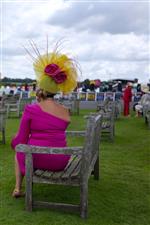 CHICHESTER, ENGLAND - JULY 29: Fashion on Ladies Day during the Qatar Goodwood Festival at Goodwood Racecourse on July 29, 2021 in Chichester, England. (Photo by Alan Crowhurst/Getty Images)