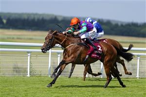 CHICHESTER, ENGLAND - JULY 29: Kieran Shoemark riding Lady Bowthorpe win The Qatar Nassau Stakes during the Qatar Goodwood Festival at Goodwood Racecourse on July 29, 2021 in Chichester, England. (Photo by Alan Crowhurst/Getty Images)