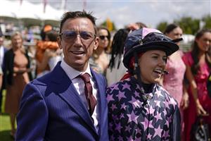 CHICHESTER, ENGLAND - JULY 29: Frankie Dettori with his daughter Ella Dettori during the Qatar Goodwood Festival at Goodwood Racecourse on July 29, 2021 in Chichester, England. (Photo by Alan Crowhurst/Getty Images)