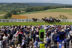 CHICHESTER, ENGLAND - JULY 29: James Doyle riding Aswan (L) win The Goodwood Racecourse Patrons Nursery during the Qatar Goodwood Festival at Goodwood Racecourse on July 29, 2021 in Chichester, England. (Photo by Alan Crowhurst/Getty Images)