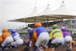 CHICHESTER, ENGLAND - JULY 30: A general view as runners line up for the start of The Unibet 3 Boosts A Day Goodwood Handicap during the Qatar Goodwood Festival at Goodwood Racecourse on July 30, 2021 in Chichester, England. (Photo by Alan Crowhurst/Getty Images)