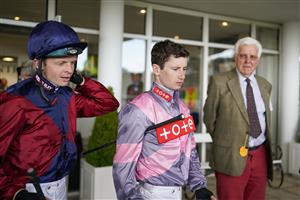 CHICHESTER, ENGLAND - JULY 30: Oisin Murphy (C) makes his way to the parade ring during the Qatar Goodwood Festival at Goodwood Racecourse on July 30, 2021 in Chichester, England. (Photo by Alan Crowhurst/Getty Images)