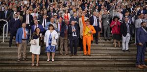 CHICHESTER, ENGLAND - JULY 30: Cheering home a winner for The Queen during the Qatar Goodwood Festival at Goodwood Racecourse on July 30, 2021 in Chichester, England. (Photo by Alan Crowhurst/Getty Images)