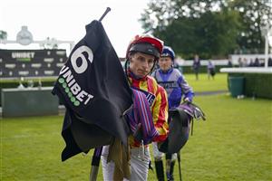 CHICHESTER, ENGLAND - JULY 30: William Buick returns to the weighing room during the Qatar Goodwood Festival at Goodwood Racecourse on July 30, 2021 in Chichester, England. (Photo by Alan Crowhurst/Getty Images)