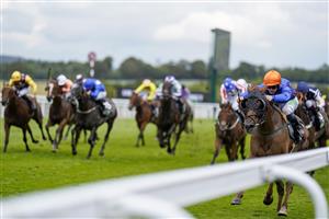 CHICHESTER, ENGLAND - JULY 31: Jason Hart riding Mr Wagyu (orange cap) win The Unibet Stewards' Sprint Handicap during the Qatar Goodwood Festival at Goodwood Racecourse on July 31, 2021 in Chichester, England. (Photo by Alan Crowhurst/Getty Images)