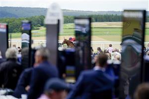 CHICHESTER, ENGLAND - JULY 31: Oisin Murphy riding Imperial Fighter win The British European Breeders Fund EBF Maiden Stakes during the Qatar Goodwood Festival at Goodwood Racecourse on July 31, 2021 in Chichester, England. (Photo by Alan Crowhurst/Getty Images)
