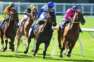 MELBOURNE, AUSTRALIA - JULY 31: Craig Newitt riding Rock Artist (r) winning Race 1,the Mia Kleer Hand Sanitiser Handicap, during Melbourne Racing at Moonee Valley Racecourse on July 31, 2021 in Melbourne, Australia. (Photo by Vince Caligiuri/Getty Images)