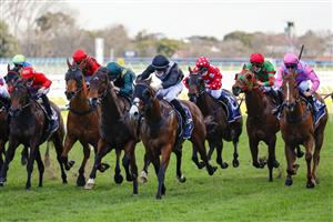 SYDNEY, AUSTRALIA - JULY 31: Tom Sherry (black cap) on Sixgun wins race 8 the Precise Air Handicap during Sydney Racing at Royal Randwick Racecourse on July 31, 2021 in Sydney, Australia. (Photo by Mark Evans/Getty Images)