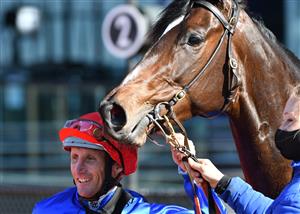 MELBOURNE, AUSTRALIA - JULY 31: Damien Oliver riding Zapateo after winning Race 2, the Plant Powered Cleaning Handicap during Melbourne Racing at Moonee Valley Racecourse on July 31, 2021 in Melbourne, Australia. (Photo by Vince Caligiuri/Getty Images)