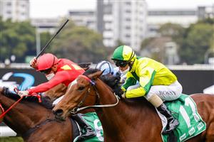 SYDNEY, AUSTRALIA - JULY 31: Glen Boss on Sunrise Ruby wins race 2 the Tab Highway Class 3 Handicap during Sydney Racing at Royal Randwick Racecourse on July 31, 2021 in Sydney, Australia. (Photo by Mark Evans/Getty Images)