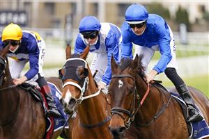 SYDNEY, AUSTRALIA - JULY 31: Hugh Bowman (R) on Tamerlane wins race 1 the ATC Thank You Stable Staff Handicap during Sydney Racing at Royal Randwick Racecourse on July 31, 2021 in Sydney, Australia. (Photo by Mark Evans/Getty Images)