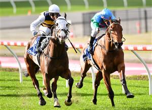 MELBOURNE, AUSTRALIA - JULY 31:Jamie Kah riding I'm Thunderstruck wins race 5, Dominant Cleaning Solutions Handicap during Melbourne Racing at Moonee Valley Racecourse on July 31, 2021 in Melbourne, Australia. (Getty)