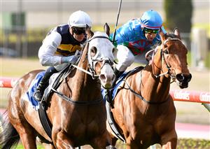MELBOURNE, AUSTRALIA - JULY 31:Jamie Kah riding I'm Thunderstruck wins race 5, Dominant Cleaning Solutions Handicap during Melbourne Racing at Moonee Valley Racecourse on July 31, 2021 in Melbourne, Australia. (Getty)