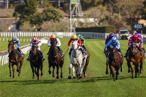SYDNEY, AUSTRALIA - JULY 31: Rachel King (light blue) on Silent Agenda wins race 4 The Agency Real Estate Handicap during Sydney Racing at Royal Randwick Racecourse on July 31, 2021 in Sydney, Australia. (Photo by Mark Evans/Getty Images)
