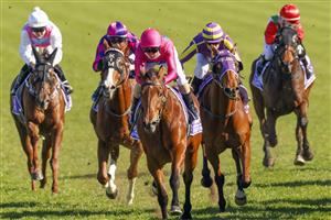 SYDNEY, AUSTRALIA - AUGUST 07: Glen Boss (pink) on Gemmhara wins race 5 the Midway Handicap during Sydney Racing at Royal Randwick Racecourse on August 07, 2021 in Sydney, Australia. (Photo by Mark Evans/Getty Images)