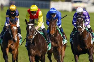 SYDNEY, AUSTRALIA - AUGUST 07: James McDonald (yellow) on Hot Spring Gold wins race 1 the Clubsnsw Western Metropolitan Handicap during Sydney Racing at Royal Randwick Racecourse on August 07, 2021 in Sydney, Australia. (Photo by Mark Evans/Getty Images)