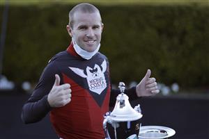 SYDNEY, AUSTRALIA - AUGUST 07: Tommy Berry poses with the trophy after winning race 7 the Heineken Missile Stakes on Phobetor during Sydney Racing at Royal Randwick Racecourse on August 07, 2021 in Sydney, Australia. (Photo by Mark Evans/Getty Images)