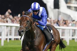 NEWBURY, ENGLAND - AUGUST 14: Jim Crowley riding Hukum win The BetVictor Geoffrey Freer Stakes at Newbury Racecourse on August 14, 2021 in Newbury, England. (Photo by Alan Crowhurst/Getty Images)