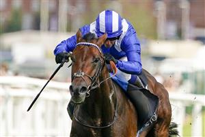 NEWBURY, ENGLAND - AUGUST 14: Jim Crowley riding Hukum win The BetVictor Geoffrey Freer Stakes at Newbury Racecourse on August 14, 2021 in Newbury, England. (Photo by Alan Crowhurst/Getty Images)