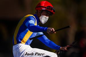 KEMBLA, AUSTRALIA - AUGUST 14: Joshua Parr on Frosty Rocks returns to scale after winning
race 7 The Agency Spring Preview during Sydney Racing at Kembla Grange on August 14, 2021 in Kembla, Australia. (Photo by Mark Evans/Getty Images)