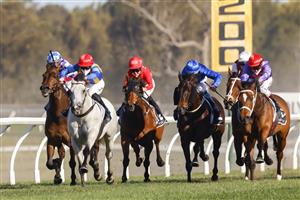KEMBLA, AUSTRALIA - AUGUST 14: Joshua Parr on Frosty Rocks wins race 7 The Agency Spring Preview during Sydney Racing at Kembla Grange on August 14, 2021 in Kembla, Australia. (Photo by Mark Evans/Getty Images)