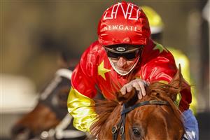 KEMBLA, AUSTRALIA - AUGUST 14: James McDonald pats Tiger of Malay after winning race 8 the Darley Up And Coming Stakes during Sydney Racing at Kembla Grange on August 14, 2021 in Kembla, Australia. (Photo by Mark Evans/Getty Images)