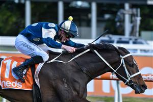 MELBOURNE, AUSTRALIA - AUGUST 14: John Allen riding Sierra Sue winning Race 8, the P.b. Lawrence Stakes, during Melbourne Racing at Caulfield Racecourse on August 14, 2021 in Melbourne, Australia. (Photo by Vince Caligiuri/Getty Images)