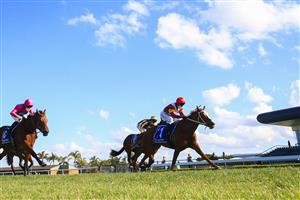 KEMBLA, AUSTRALIA - AUGUST 14: Kerrin McEvoy (red cap) on Crystal Pegasus wins race 6 the Quayclean Handicap during Sydney Racing at Kembla Grange on August 14, 2021 in Kembla, Australia. (Photo by Mark Evans/Getty Images)