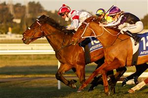 KEMBLA, AUSTRALIA - AUGUST 14: Kerrin McEvoy (L) on Olympic Legend wins race 10 the Elite Sand & Soil Handicap during Sydney Racing at Kembla Grange on August 14, 2021 in Kembla, Australia. (Photo by Mark Evans/Getty Images)