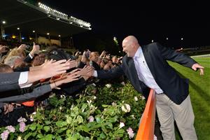 MELBOURNE, AUSTRALIA - MARCH 22: Trainer Peter Moody celebrates with the crowd after Black Caviar won her 24th straight win in the Hacer Group William Reid Stakes during Melbourne racing at Moonee Valley Racecourse on March 22, 2013 in Melbourne, Australia. (Photo by Vince Caligiuri/Getty Images)